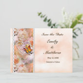 Vlinder Parel Hart Bloemen Sereniteit Rozen Save The Date (Staand voorkant)