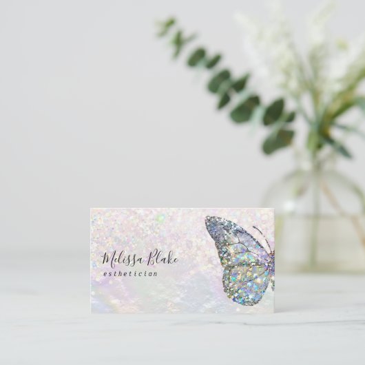 vlinder pastel glitter visitekaartje (Staand voorkant)