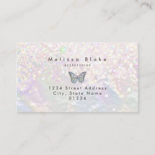 vlinder pastel glitter visitekaartje (Achterkant)