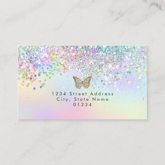 vlinder pastel glitter visitekaartje (Achterkant)