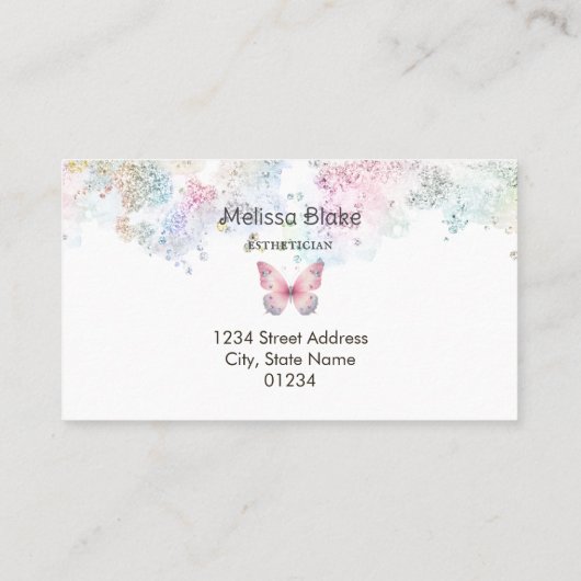 vlinder pastel glitter visitekaartje (Achterkant)