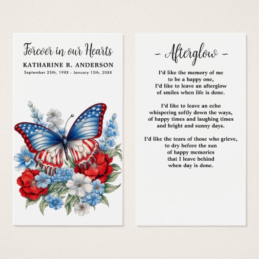 Vlinder Patriottisch Bloemen Begrafenis Kaart (Voorkant /achterkant)