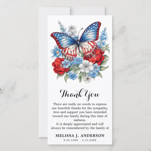 Vlinder Patriottische Begrafenis Sympathie Bedankkaart (Voorkant)
