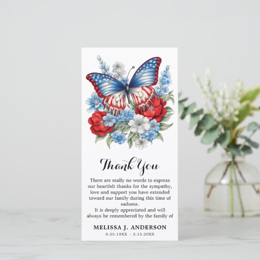 Vlinder Patriottische Begrafenis Sympathie Bedankkaart (Staand voorkant)