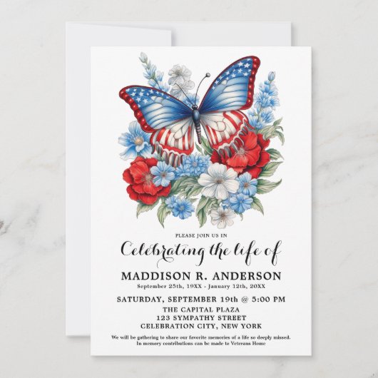 Vlinder patriottische begrafenis viering van het l kaart (Voorkant)
