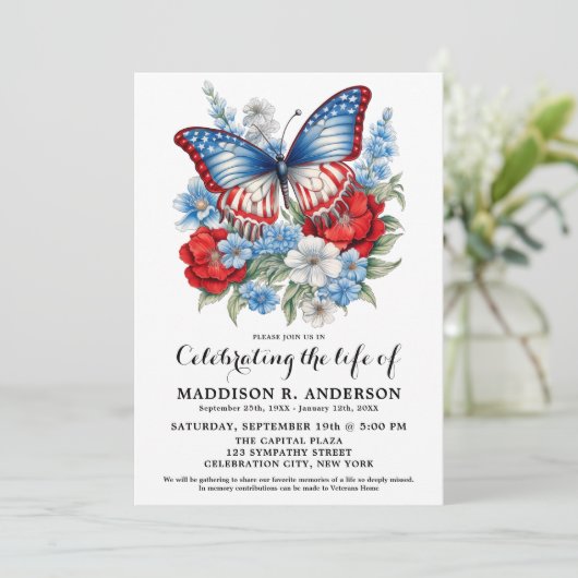 Vlinder patriottische begrafenis viering van het l kaart (Staand voorkant)