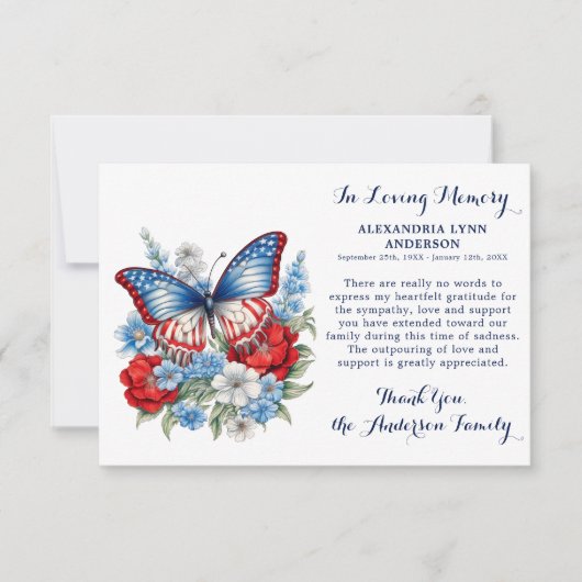 Vlinder Patriottische Sympathie Memorial begrafeni Bedankkaart (Voorkant)
