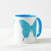 Vlinder, patroon in blauw, turquoise, wit mok (Voorkant rechts)