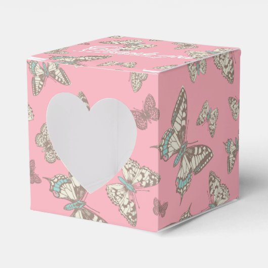 Vlinder patroon roze dank u bruiloft gunst doos bedankdoosjes (Voorkant Zijde)