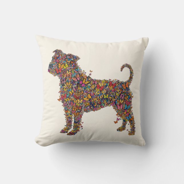 Vlinder Pestkop Silhouette Kunst | Pitbull Hond Mo Kussen (Voorkant)
