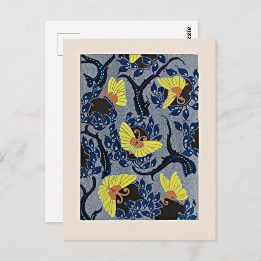 Vlinder Pochoir, art nouveau patroon, Briefkaart (Voorkant / Achterkant)