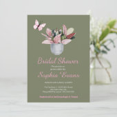 Vlinder & Pothos Groen Bruidsfeest Kaart (Staand voorkant)