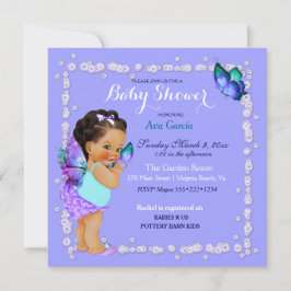 Vlinder Prinses Baby Meisje Paars Turquoise Uitnod Kaart