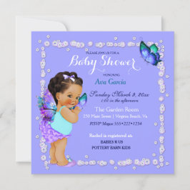 Vlinder Prinses Baby Meisje Paars Turquoise Uitnod Kaart