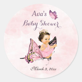 Vlinder Prinses Baby Meisje Roze Ronde Sticker