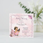 Vlinder Prinses Baby Meisje Uitnodiging (Staand voorkant)