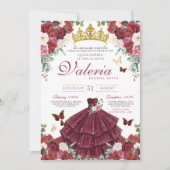 Vlinder Prinses Bourgondië Rode rozen Quinceañera Kaart (Voorkant)