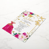 Vlinder Quince Uitnodigingen Heet Roze Jurk  (Gedraaid)
