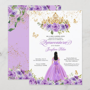 vlinder Quinceañera Paarse Waterverf bloemen in Kaart