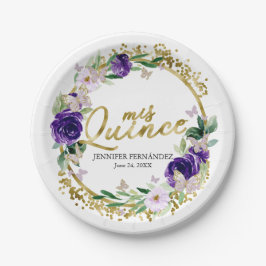 Vlinder Quinceanera Papieren Borden Paarse Bloemen Bordje