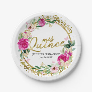 Vlinder Quinceanera Papieren Borden Roze Bloemen Bordje