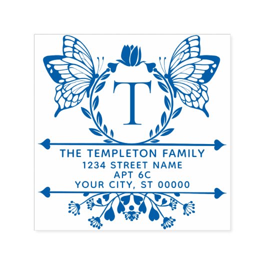 Vlinder Rand Frame #2 Naam Initiele Adres Zelfinktende Stempel (Design)