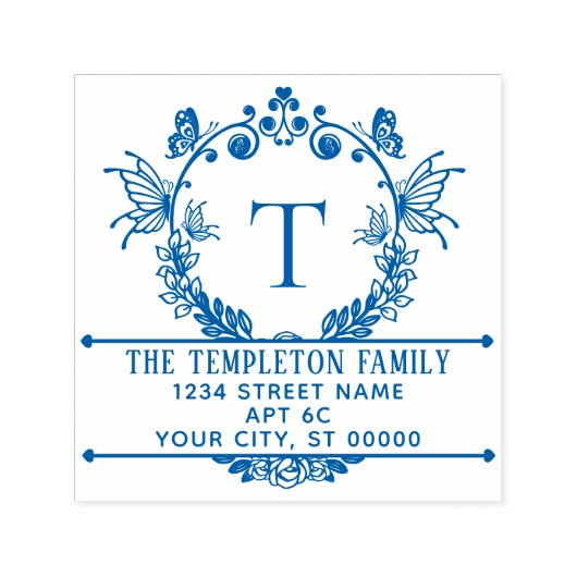 Vlinder Rand Frame Naam Initieel Retouradres Zelfinktende Stempel (Design)