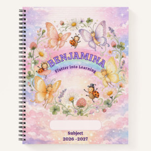 Vlinder Regenboog Betoverde Schoolmeisje Bloemen Notitieboek
