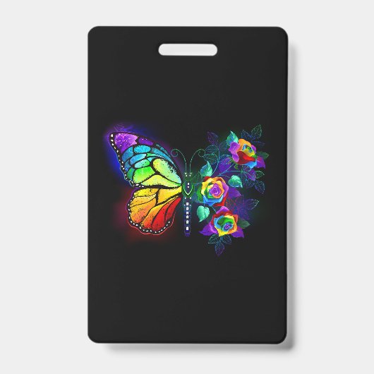 Vlinder regenboog bloem badge (Voorzijde)