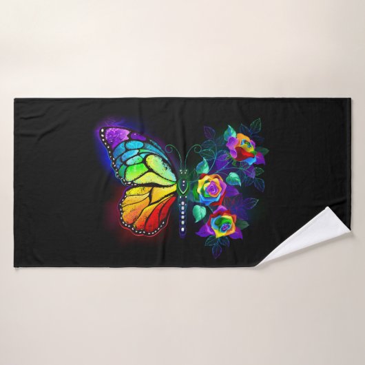 Vlinder regenboog bloem badhanddoek (Badhanddoek)