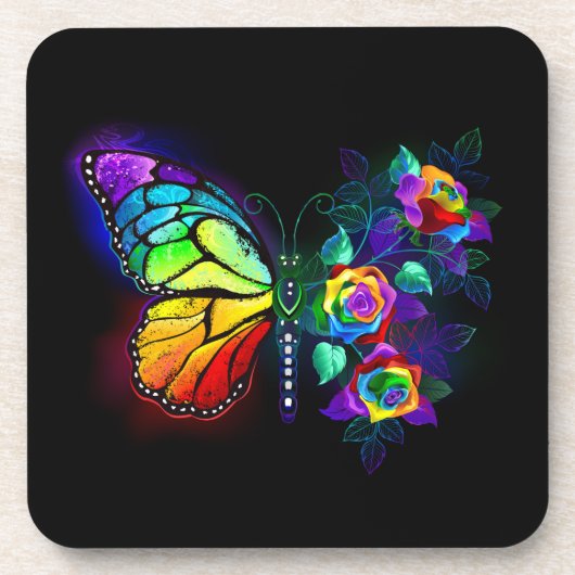 Vlinder regenboog bloem bier onderzetter (Voorkant)