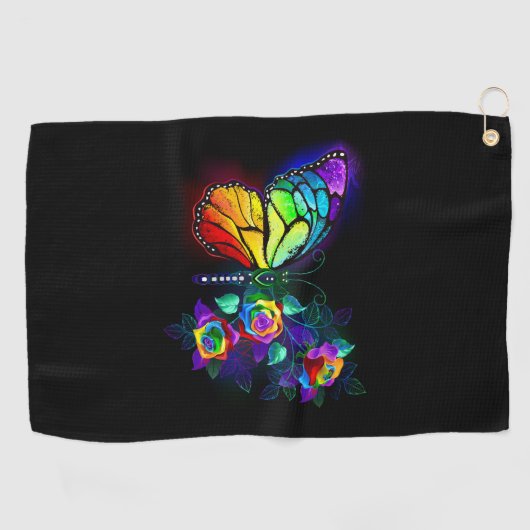 Vlinder regenboog bloem golfhanddoek (Horizontaal)