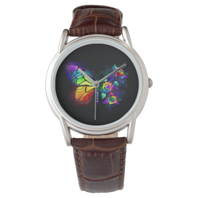 Vlinder regenboog bloem horloge (Voorkant)
