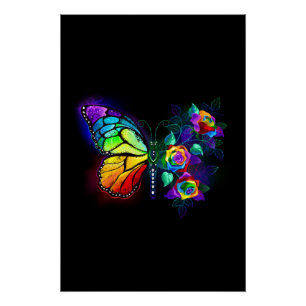 Vlinder regenboog bloem perfect poster