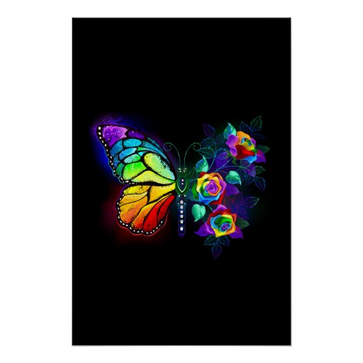 Vlinder regenboog bloem perfect poster (Voorkant)