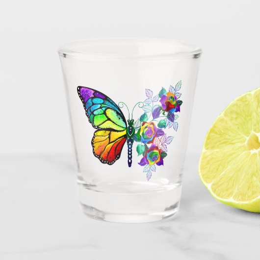 Vlinder regenboog bloem shot glas (Voorkant)