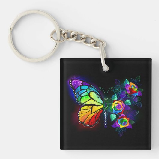 Vlinder regenboog bloem sleutelhanger (voorkant)
