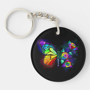 Vlinder regenboog bloem sleutelhanger