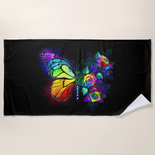 Vlinder regenboog bloem strandlaken (Voorkant)