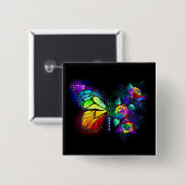 Vlinder regenboog bloem vierkante button 5,1 cm (Voorkant /achterkant)