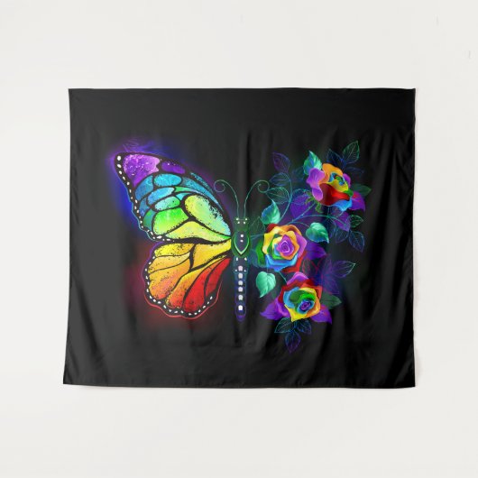 Vlinder regenboog bloem wandkleed (Voorkant (horizontaal))