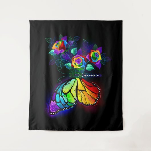 Vlinder regenboog bloem wandkleed (Voorkant)