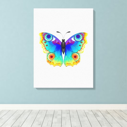 Vlinder Regenboog Pauwenoog Canvas Afdruk (Insitu (Houten vloer))