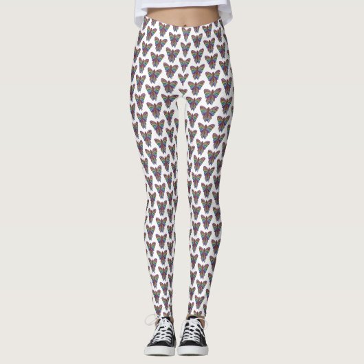 Vlinder Regenboog (wit) - Broek Leggings (Voorkant)