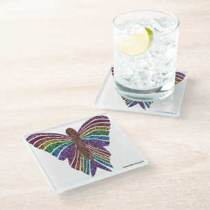 Vlinder Regenboog (wit) - Glas Coaster Glazen Onderzetter