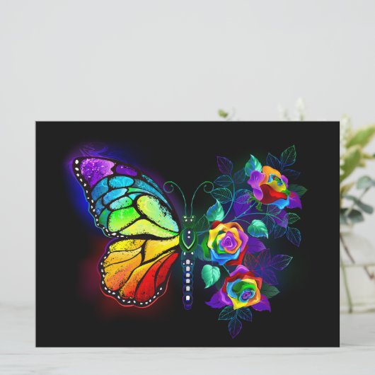 Vlinder regenboogbloem aankondiging (Staand voorkant)