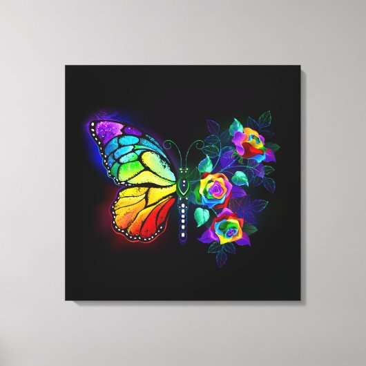 Vlinder regenboogbloem canvas afdruk (Voorkant)
