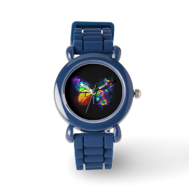 Vlinder regenboogbloem horloge (Voorkant)