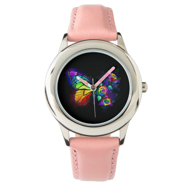 Vlinder regenboogbloem horloge (Voorkant)
