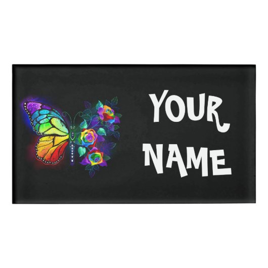 Vlinder regenboogbloem naambadge (Voorkant)